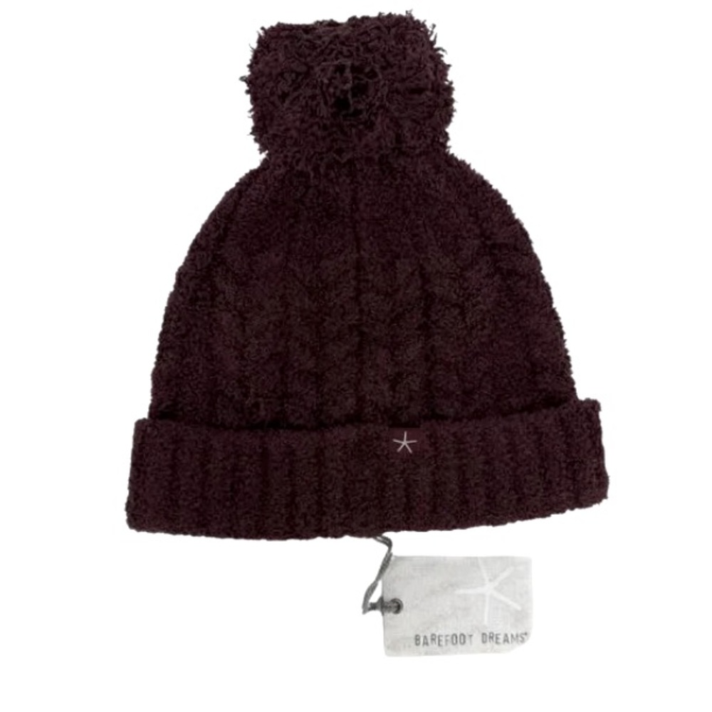 Barefoot Dreams CozyChic Cable Beanie with Pom-Pom in Dark Brown